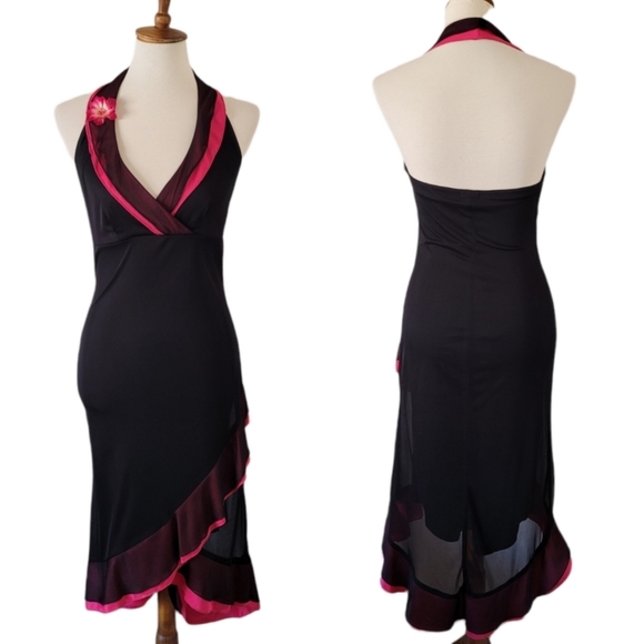 Vintage 80's Does The 40's Black and Neon Pink Lolita High Low Dress‎ - Picture 2 of 6